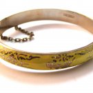 Vintage Siam Sterling Silver Yellow Niello Enamel Dancer  Bracelet