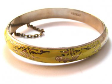 Vintage Siam Sterling Silver Yellow Niello Enamel Dancer  Bracelet