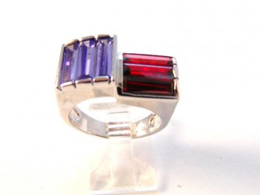 Vintage Sterling Silver Amythests Garnets Ring Sz 8