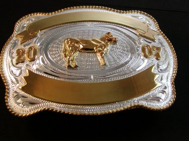 2007 Silver & Gold 2 Tone Livestock Show Steer Belt Buckle by Justin