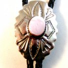 Southwest Silver Tone Pink Shell Leather Bolo