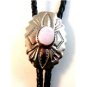 Southwest Silver Tone Pink Shell Leather Bolo