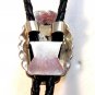 Southwest Silver Tone Pink Shell Leather Bolo
