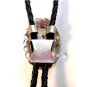 Southwest Silver Tone Pink Shell Leather Bolo