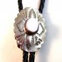 Southwest Silver Tone Pink Shell Leather Bolo