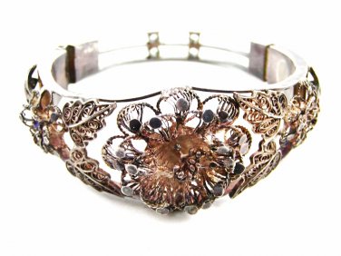 True Vintage 1930's - 1950's Silver Flower Bracelet Unmarked 110714