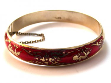 Vintage Siam Sterling Silver Red Niello Enamel Dancer Bracelet