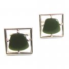 Vintage Silver Tone & Green Cufflinks By Sarah Coventry