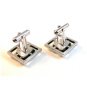 Vintage Silver Tone & Green Cufflinks By Sarah Coventry