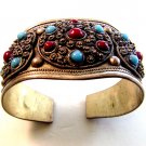 Vintage Tribal Silver Tone & Faux Coral & Turquoise Bracelet