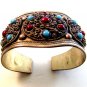 Vintage Tribal Silver Tone & Faux Coral & Turquoise Bracelet