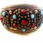 Vintage Tribal Silver Tone & Faux Coral & Turquoise Bracelet