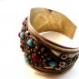 Vintage Tribal Silver Tone & Faux Coral & Turquoise Bracelet