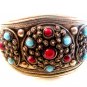 Vintage Tribal Silver Tone & Faux Coral & Turquoise Bracelet