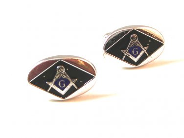 Unmarked Silver Tone & Black & Blue Masonic Cufflinks