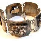 Vintage Signed Peru Sterling Silver Figures Panel Bracelet