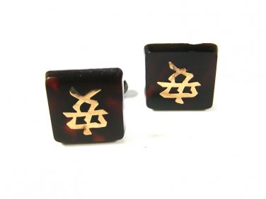 Vintage Silvertone & Goldtone Lucite Oriental Writing Cufflinks Unbranded 73015