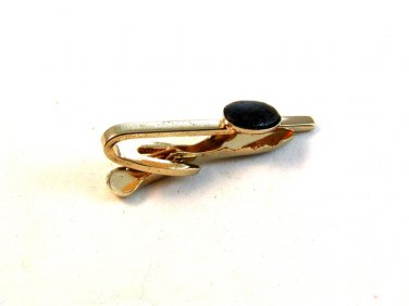 Vintage 1950's - 1960's Gold Tone Black Tie Clasp Signed HICKOK U.S.A.