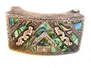 Vintage Mexican Sterling Silver & Abalone Belt Buckle