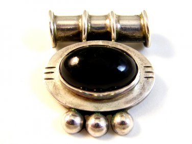 Vintage Sterling Silver & Black Onyx Drop Pendant