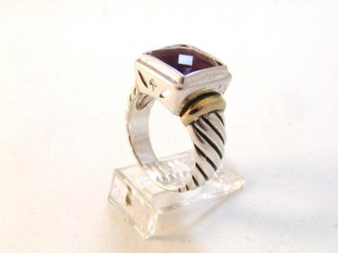 Vintage Sterling Silver Amythest 2 Tone Ring Sz 9