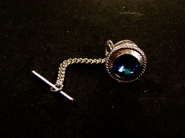 Vintage Silvertone & Blue Rhinestone Tie Tac Unbranded 72815