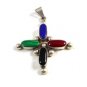 Vintage Mexican Sterling Silver & Red Blue Black and Green Onyx Cross Pendant