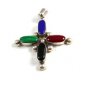 Vintage Mexican Sterling Silver & Red Blue Black and Green Onyx Cross Pendant