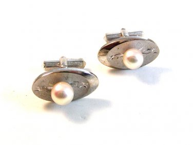 Vintage Silver & Cultured Pearl Cufflinks