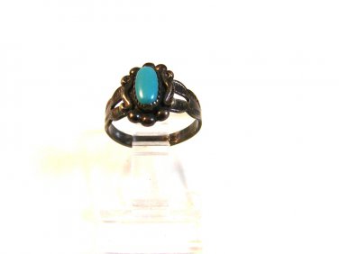 Native American Bells Trading Post Sterling Turquoise Babys Ring Sz 2 1/2