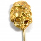 Art Nouveau Style Goldtone Lady Female Woman Head Stickpin Unmarked 8414