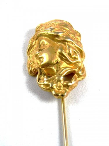 Art Nouveau Style Goldtone Lady Female Woman Head Stickpin Unmarked 8414