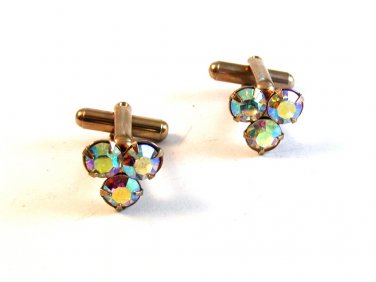 Vintage Gold Tone & Aurora Borealis Cufflinks