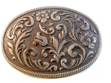 Vintage Grayish Western Cowboy Belt Buckle Made in U.S.A.