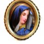 Vintage Hand Painted Porcelain Very Sad Lady in Blue Brooch