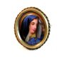 Vintage Hand Painted Porcelain Very Sad Lady in Blue Brooch