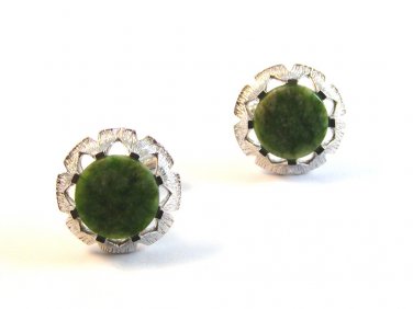 Vintage Silver Tone & Jade Cufflinks Signed Dante