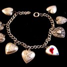 Vintage Sterling Silver Puffy Heart Charms USA American Flag & Bracelet
