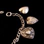 Vintage Sterling Silver Puffy Heart Charms USA American Flag & Bracelet