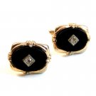 Vintage Gold Tone Black & Rhinestone ? Cufflinks