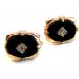 Vintage Gold Tone Black & Rhinestone ? Cufflinks