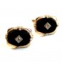 Vintage Gold Tone Black & Rhinestone ? Cufflinks