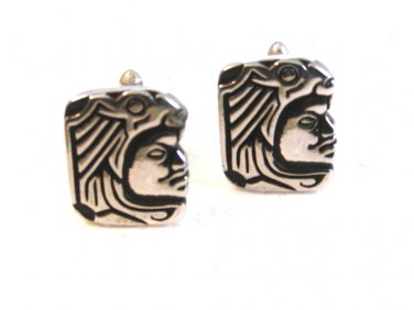 Vintage Swank Silver Tone Aztec Jaguar Cufflinks