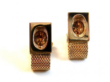 Vintage 1970's Gold Tone & Sparkley Amythest Rhinestone Cufflinks