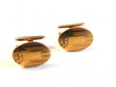 Vintage 1930's - 1950's Gold Tone Cufflinks Signed Simmons