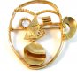 Vintage Unusual Odd Weird Machinist Gold Tone & Rhinestone Brooch