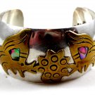 Mexican Taxco Sterling Silver 2 Tone Cuff Bracelet Signed Laton