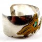Mexican Taxco Sterling Silver 2 Tone Cuff Bracelet Signed Laton