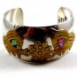 Mexican Taxco Sterling Silver 2 Tone Cuff Bracelet Signed Laton