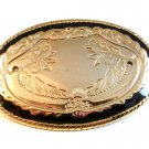 Pre drilled Gold Tone Black Enamel Western Cowboy Belt Buckle USA